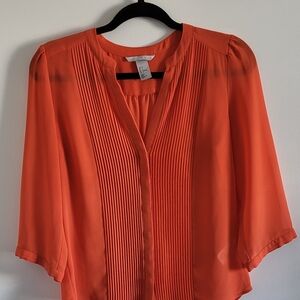 H&M Orange Pleated V-Neck Blouse